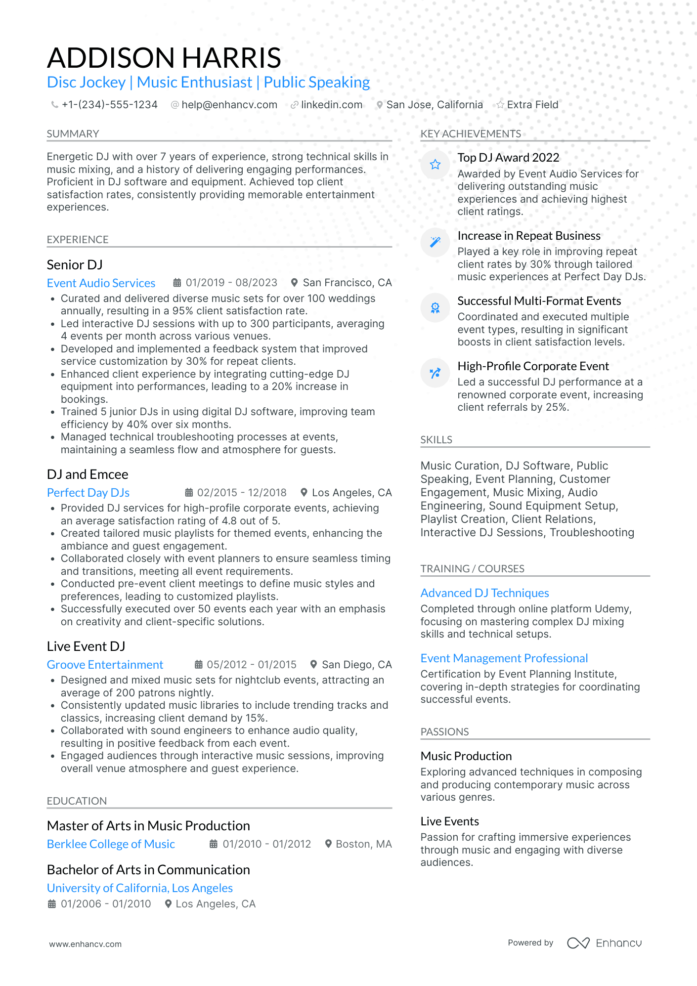 DJ/MC (Master of Ceremonies) Resume Example