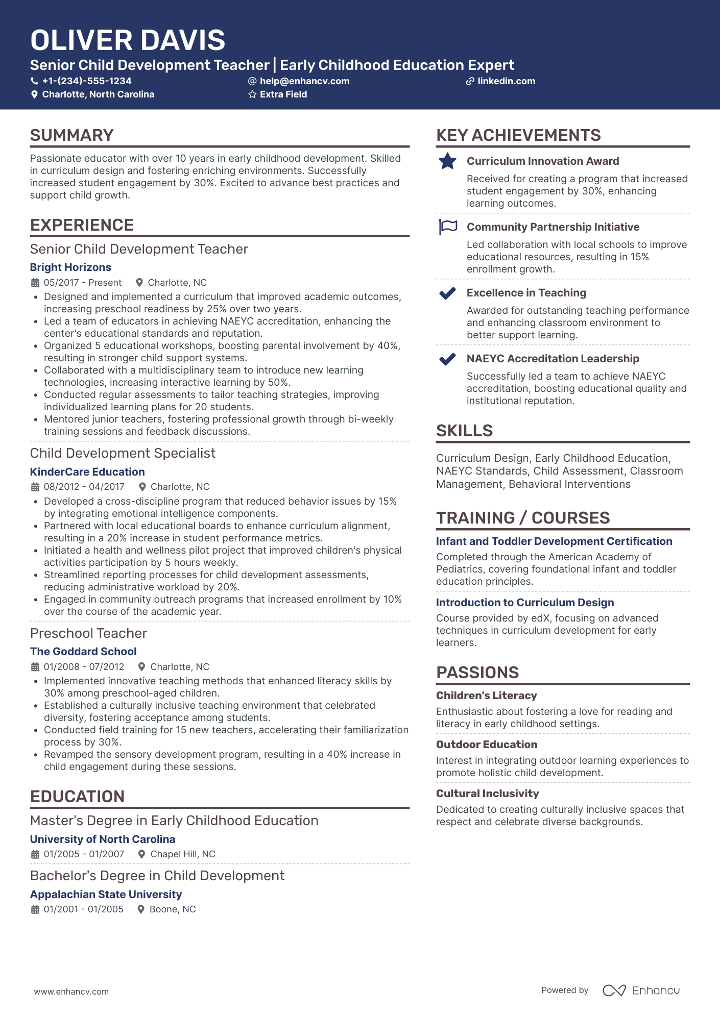 Senior Day Care Teacher Resume Example