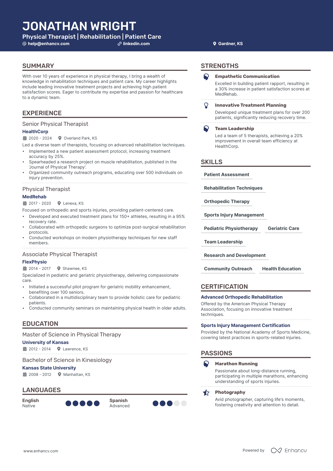 Physical Therapist Resume Example