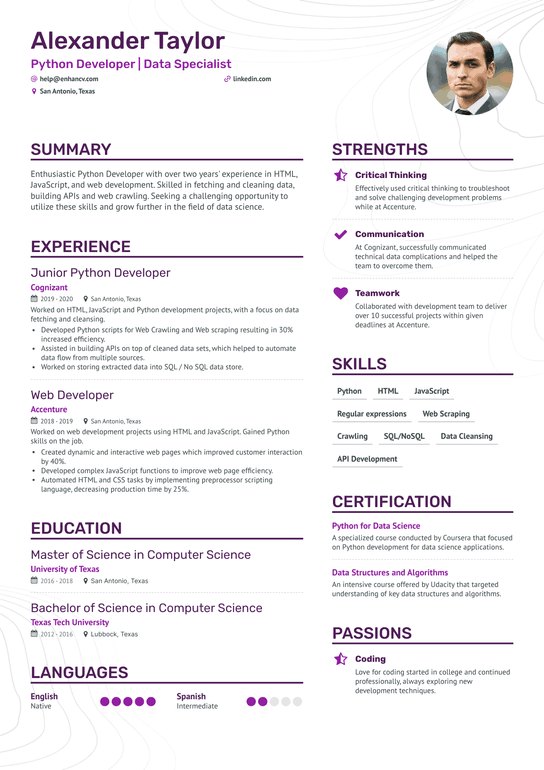 Junior Python Developer Resume Example
