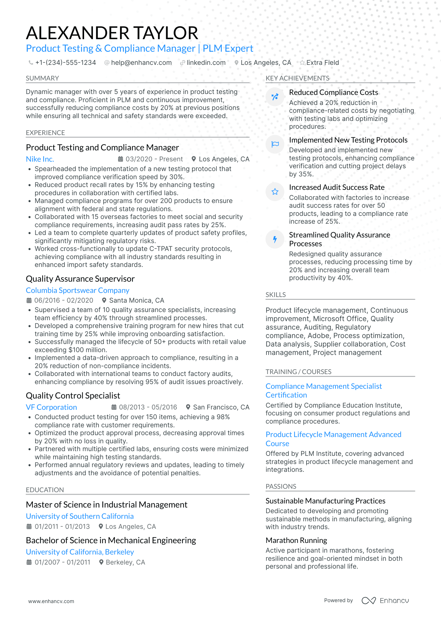 Factory Compliance Manager Resume Example