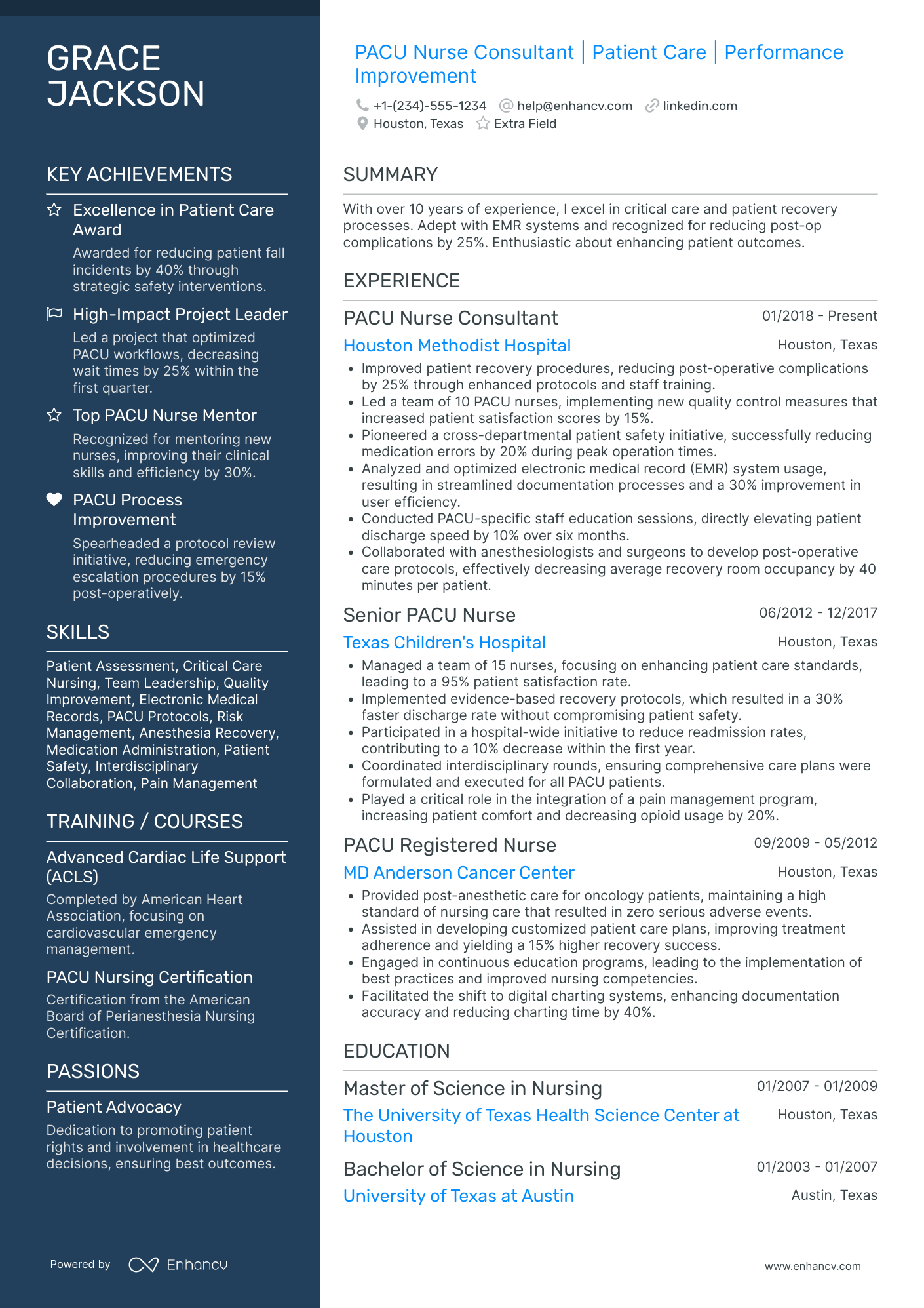 PACU Nurse Consultant Resume Example