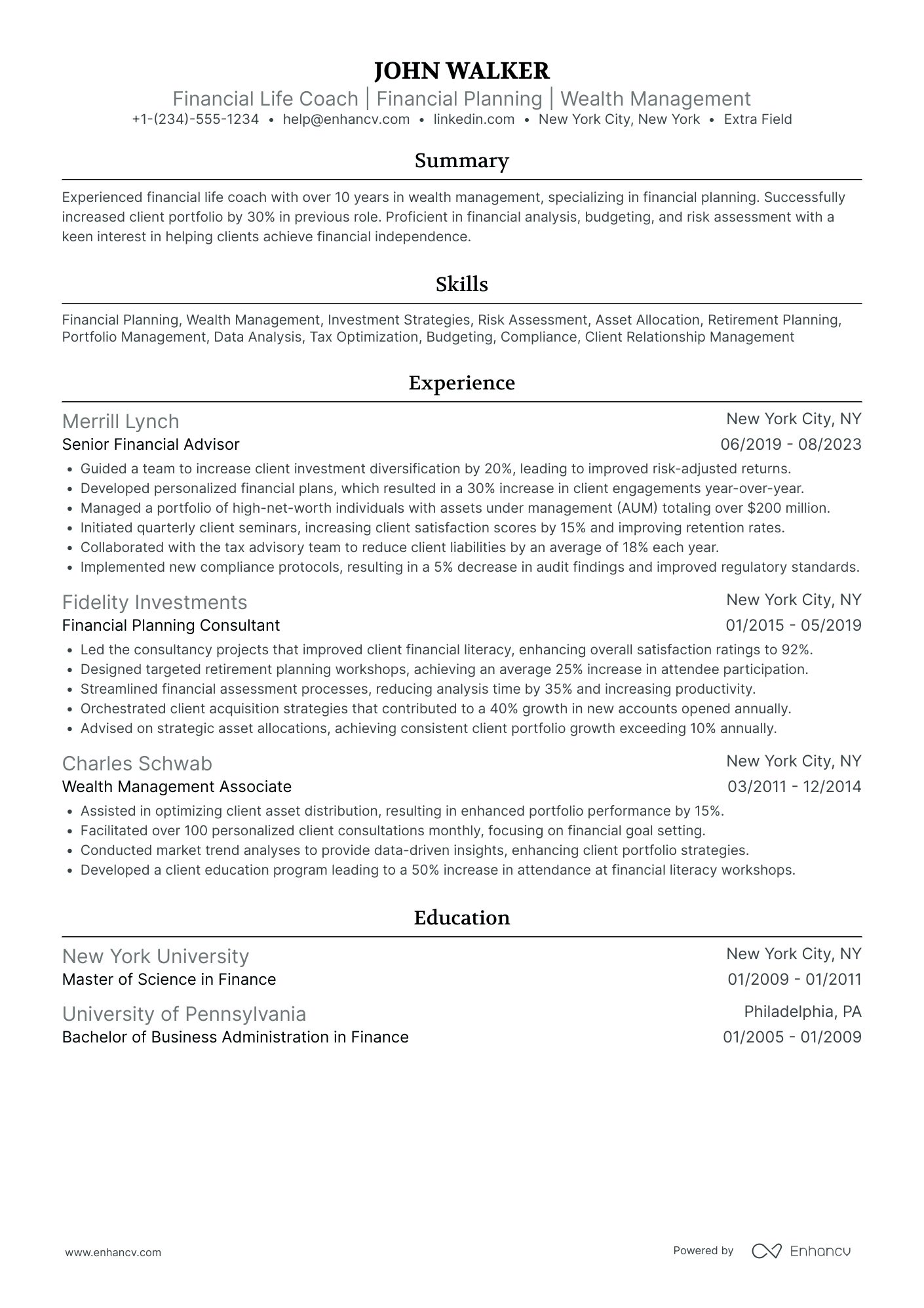 Financial Life Coach Resume Example