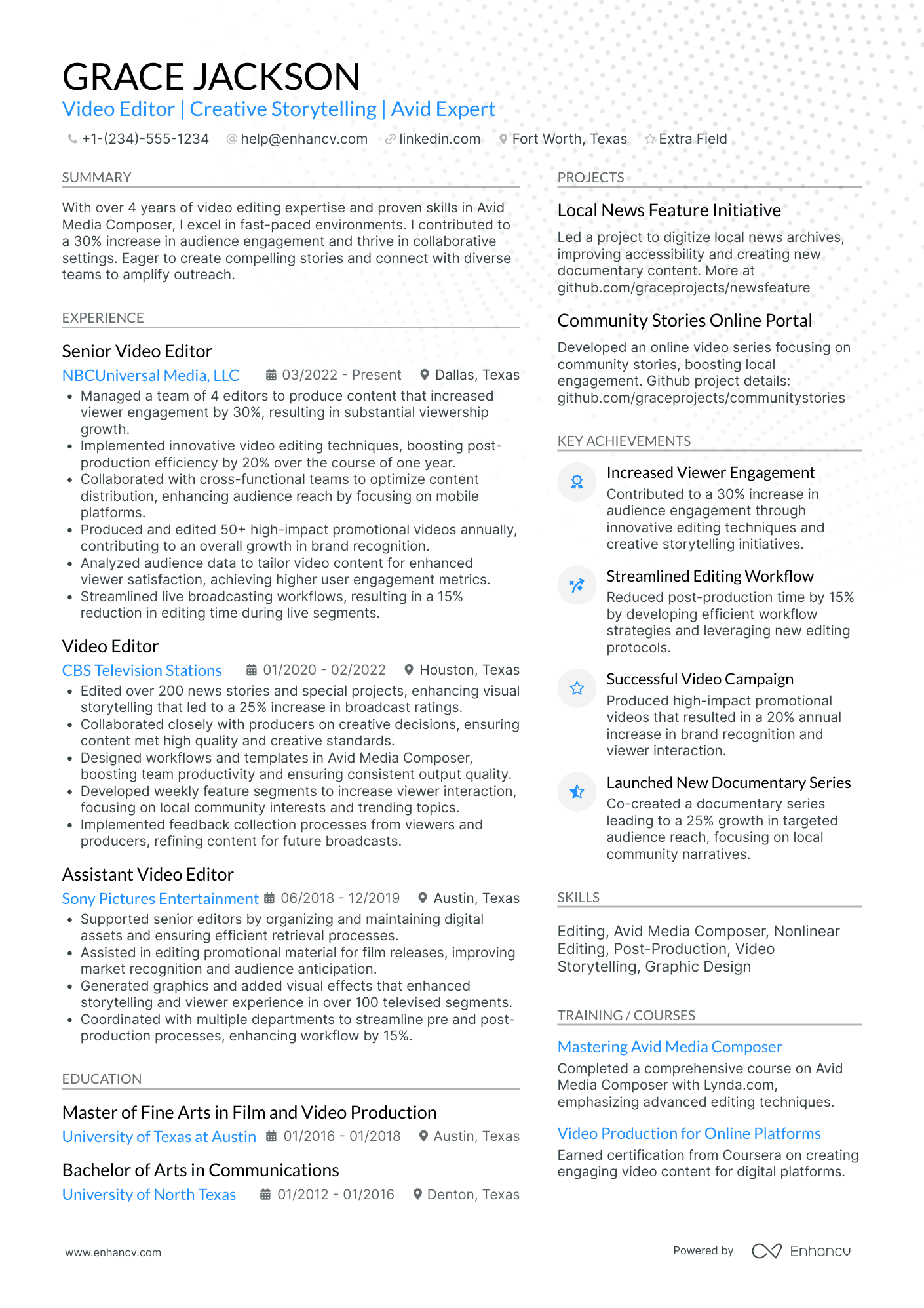 Facebook Video Editor Resume Example