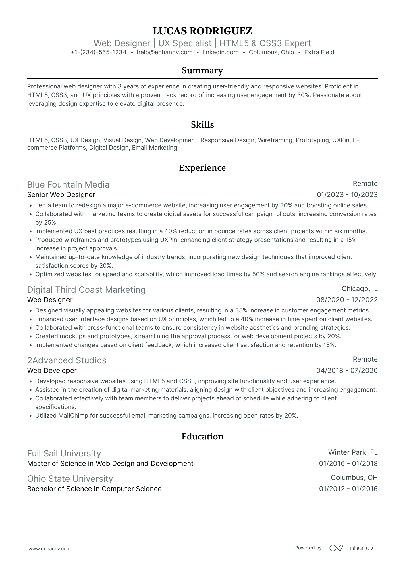 E commerce Web Designer Resume Example