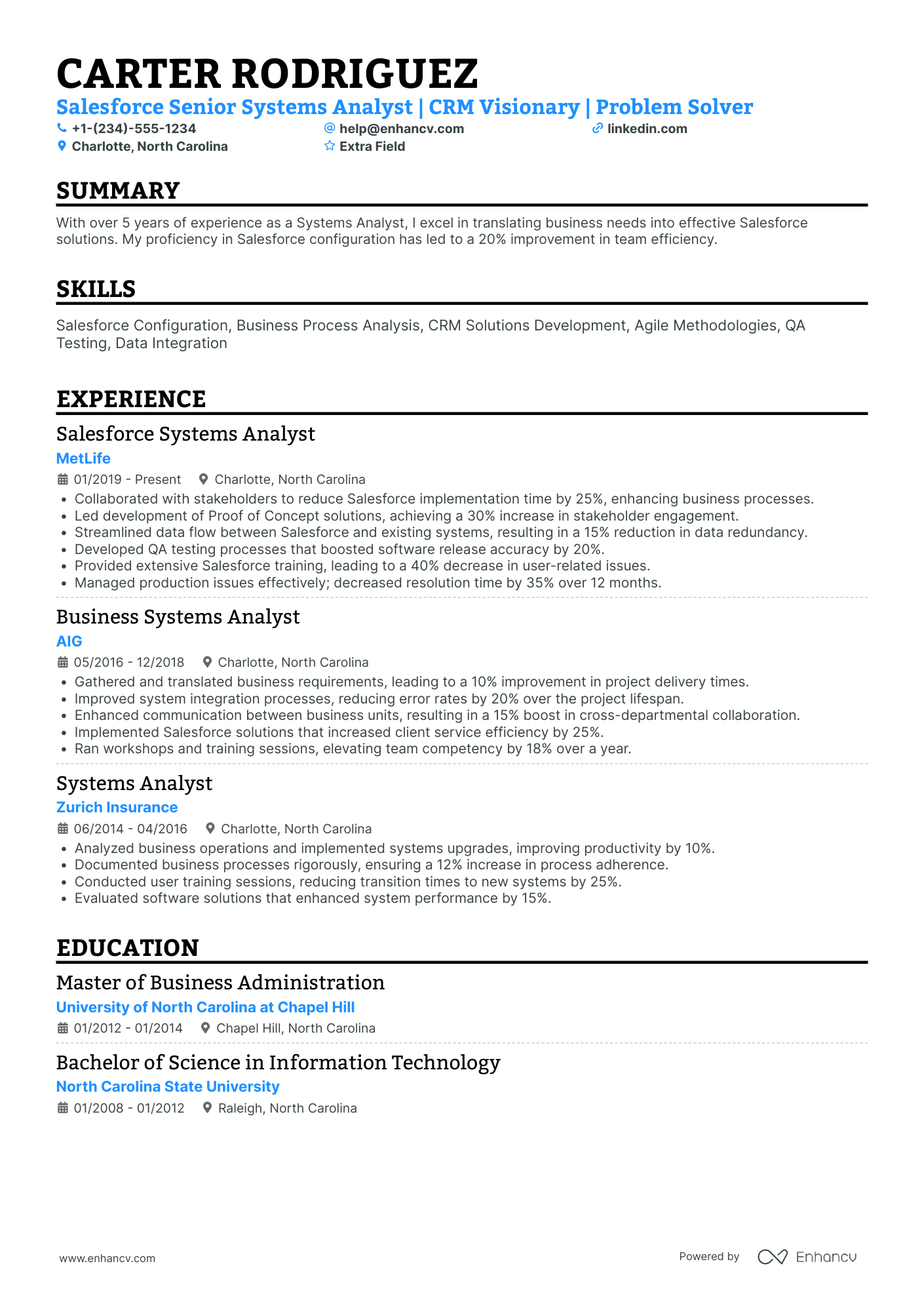 Salesforce Developer Analyst Resume Example