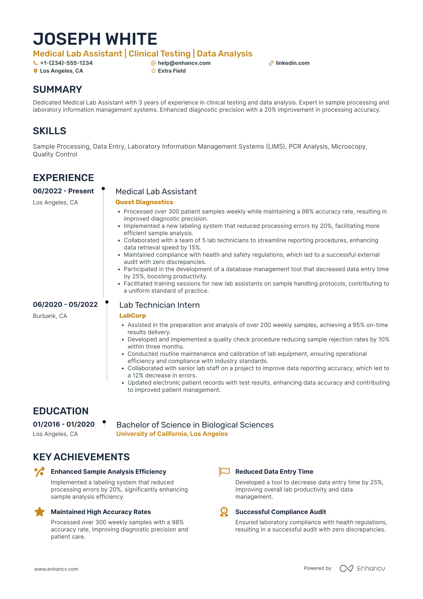 Medical Lab Assistant Resume Example