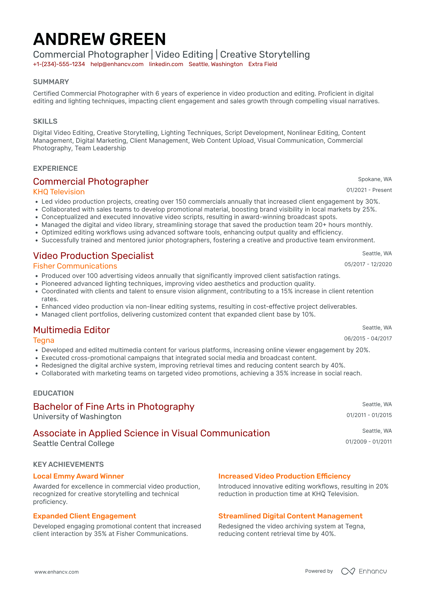 Commercial Photographer Resume Example