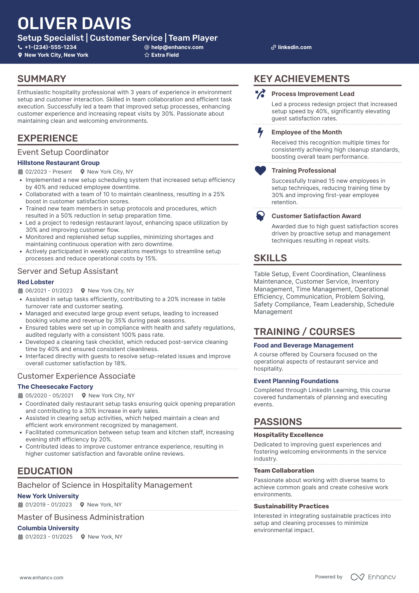 Restaurant Busser Resume Example