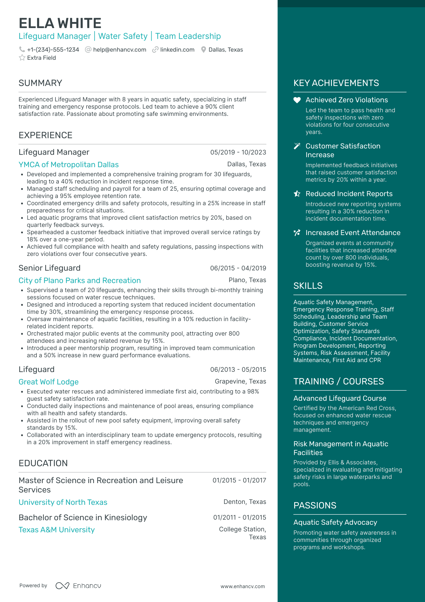 Lifeguard Manager Resume Example