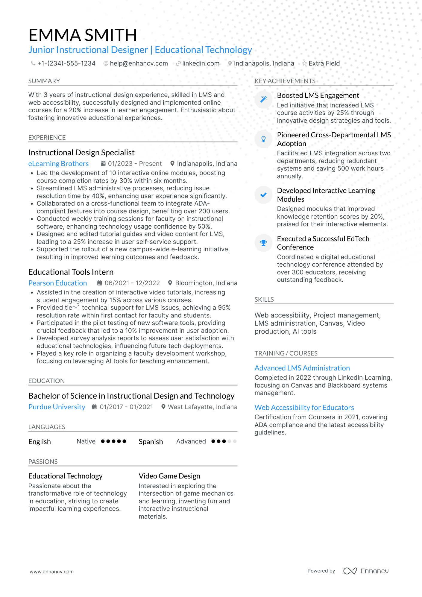 Junior Instructional Designer Resume Example