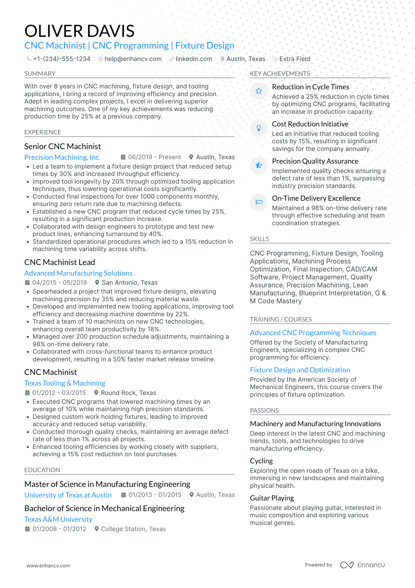 Entry Level CNC Machinist Resume Example