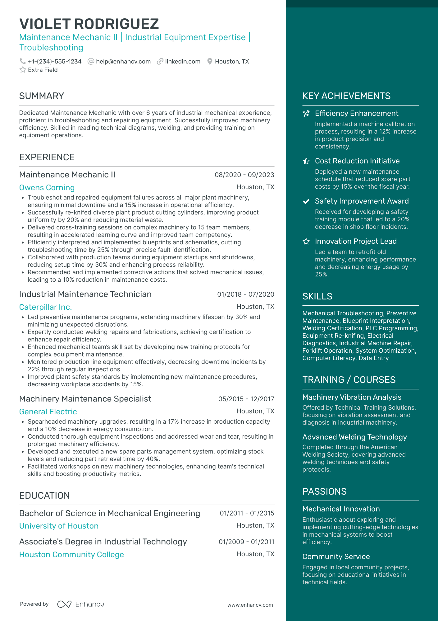 Industrial Machinery Mechanic Resume Example