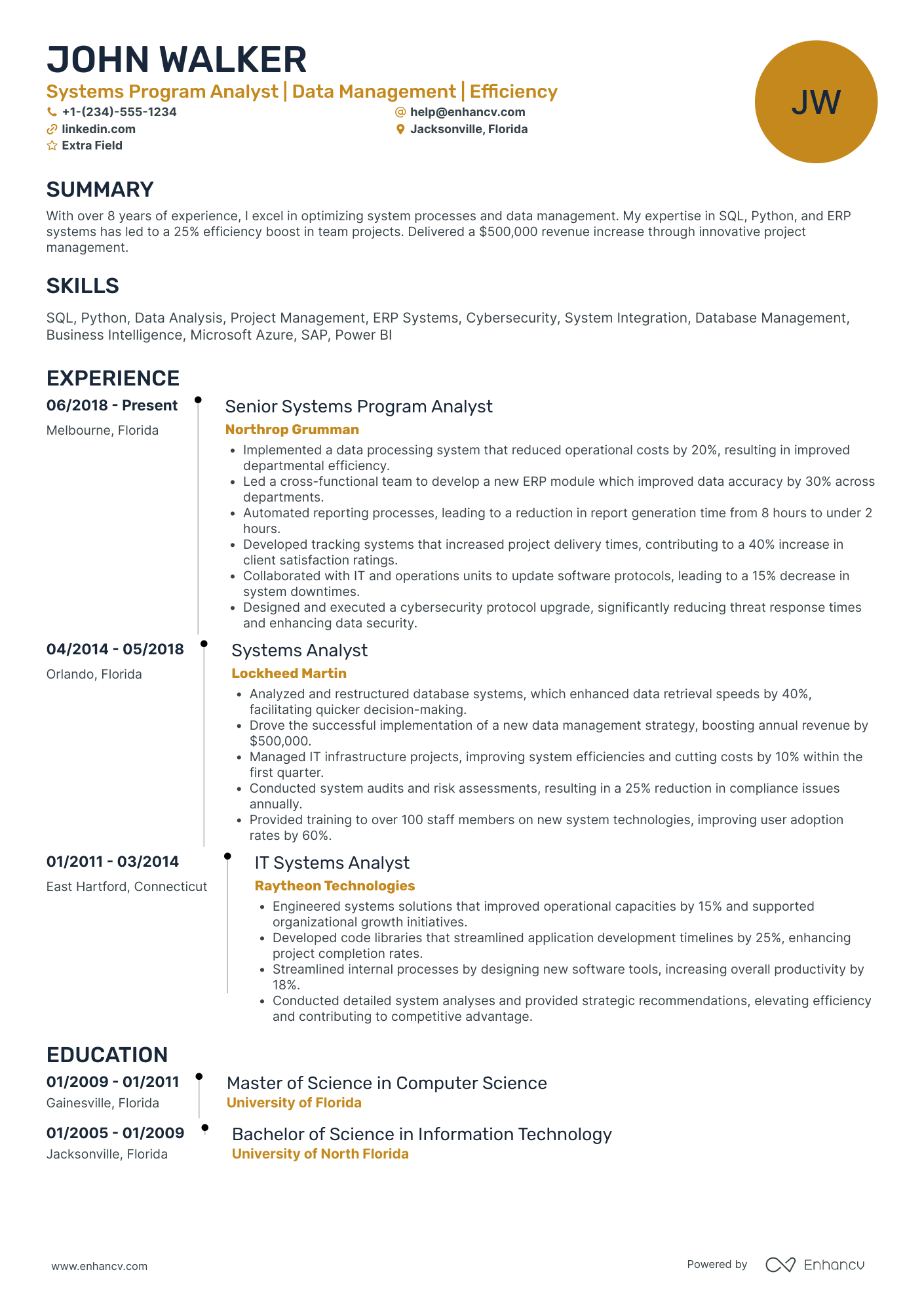 Systems Program Analyst Resume Example