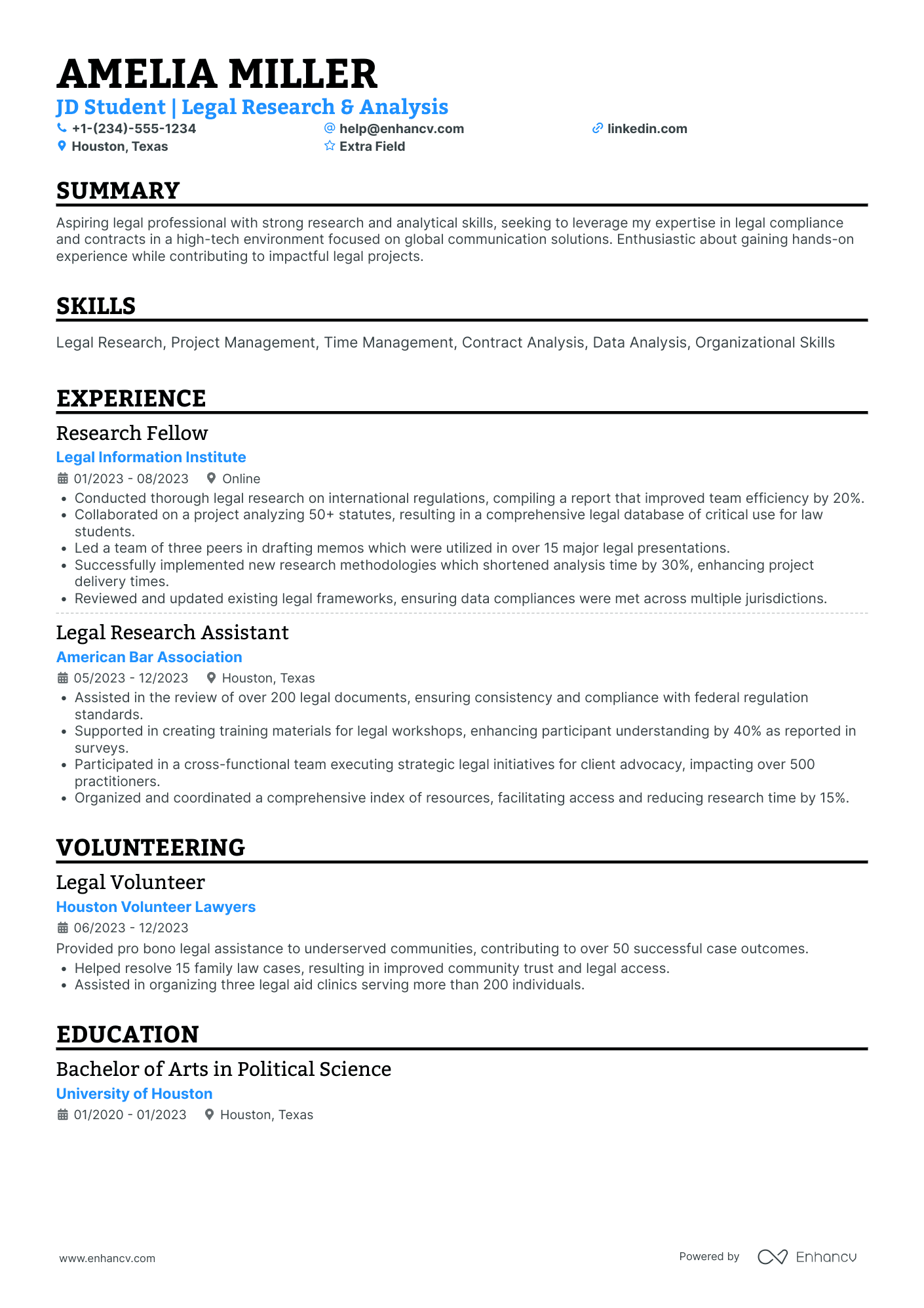 Legal Intern Resume Example