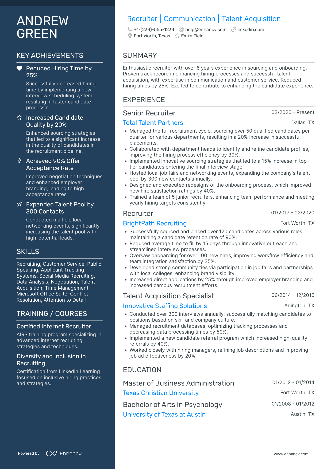 Bilingual Recruiter Resume Example