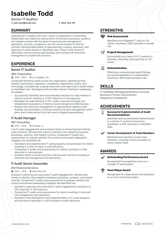 IT Auditor Resume Example