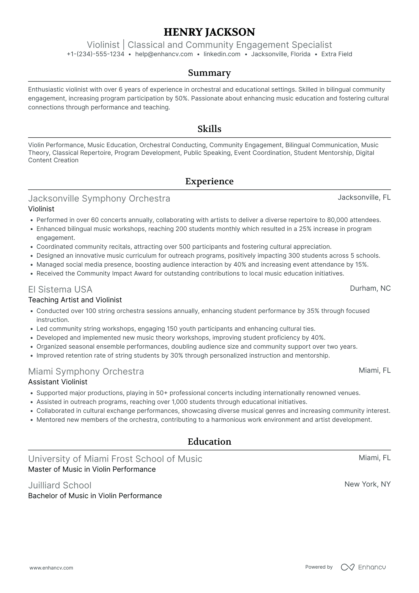 Studio Session Musician Resume Example