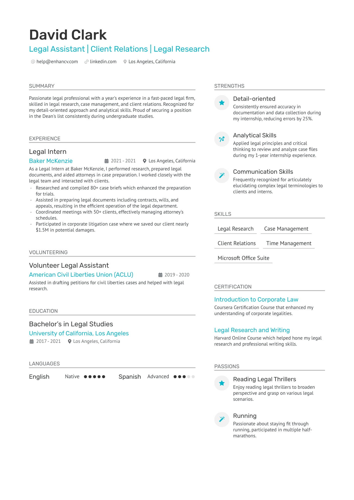 Entry Level Legal Assistant Resume Example