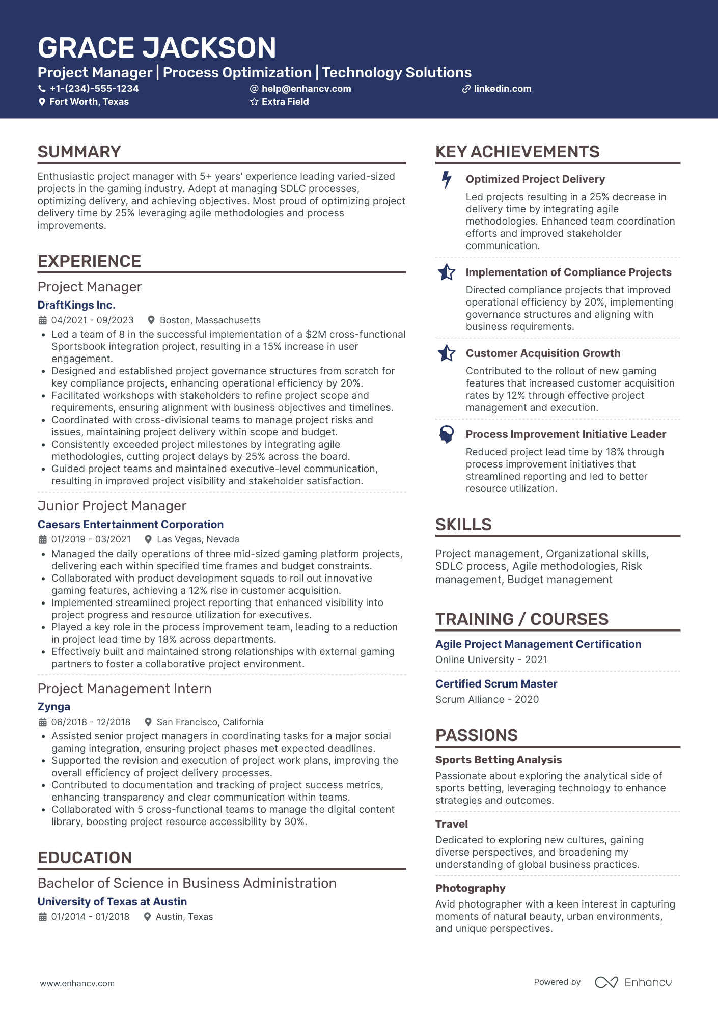 Junior PMO Manager Resume Example