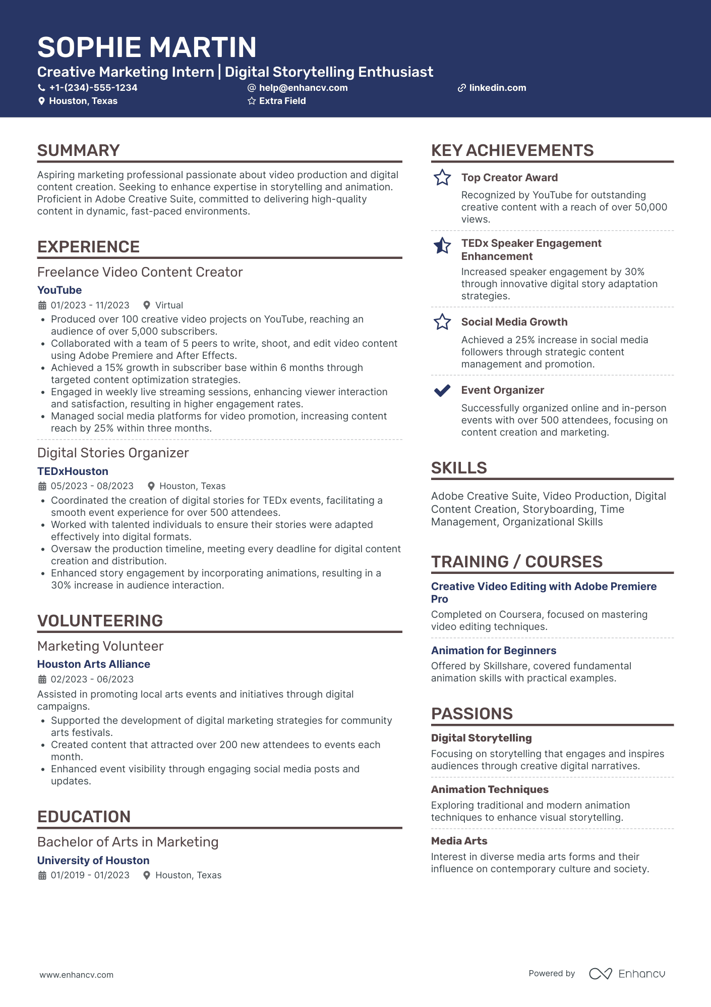 Video Marketing Intern Resume Example