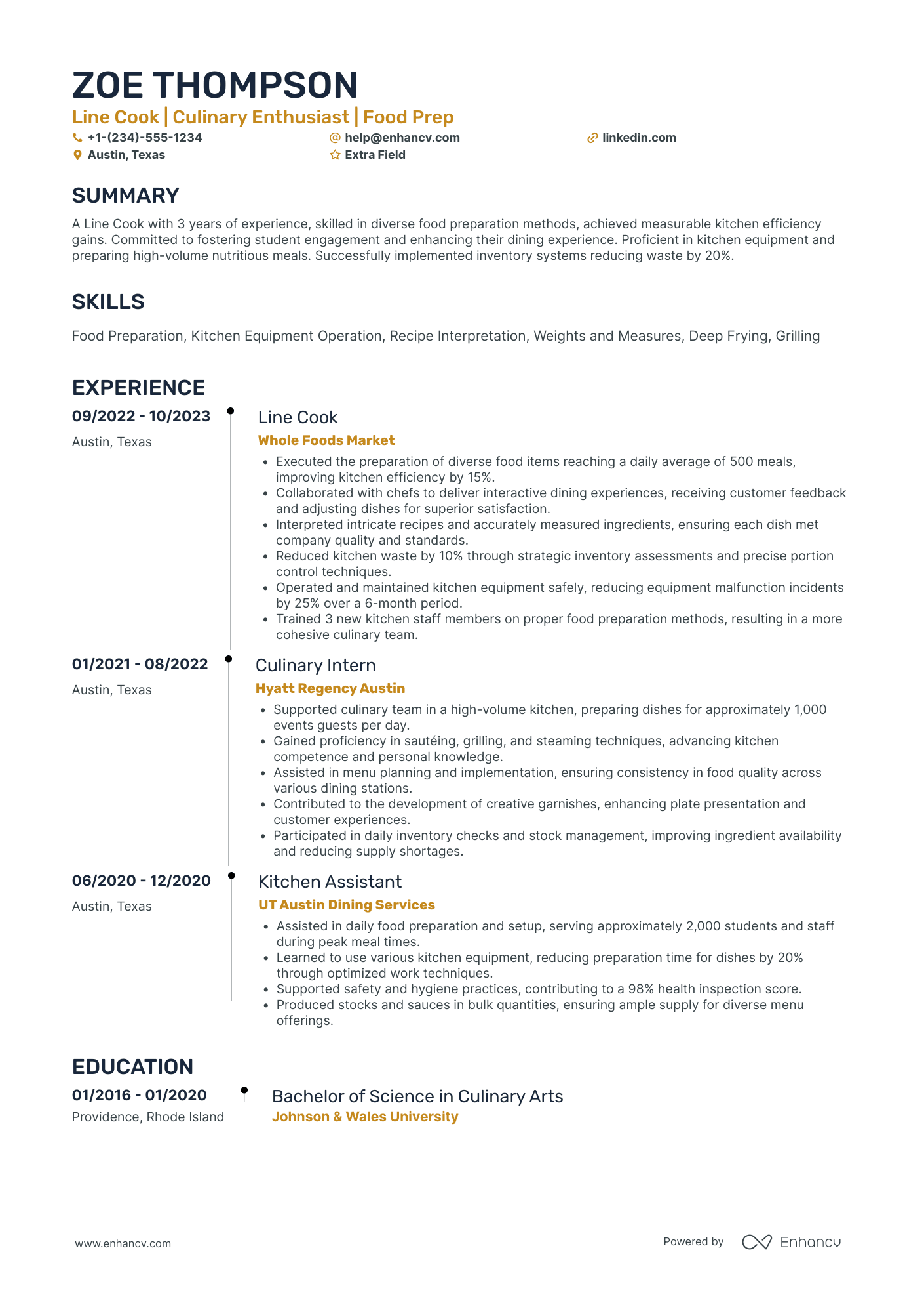 Line Cook Assistant Resume Example