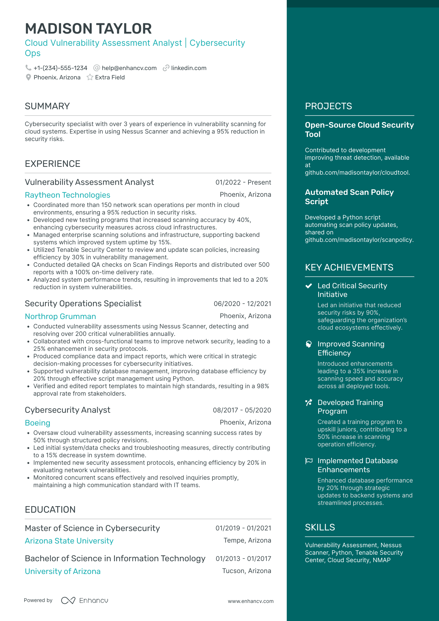 Vulnerability Assessment Security Analyst Resume Example