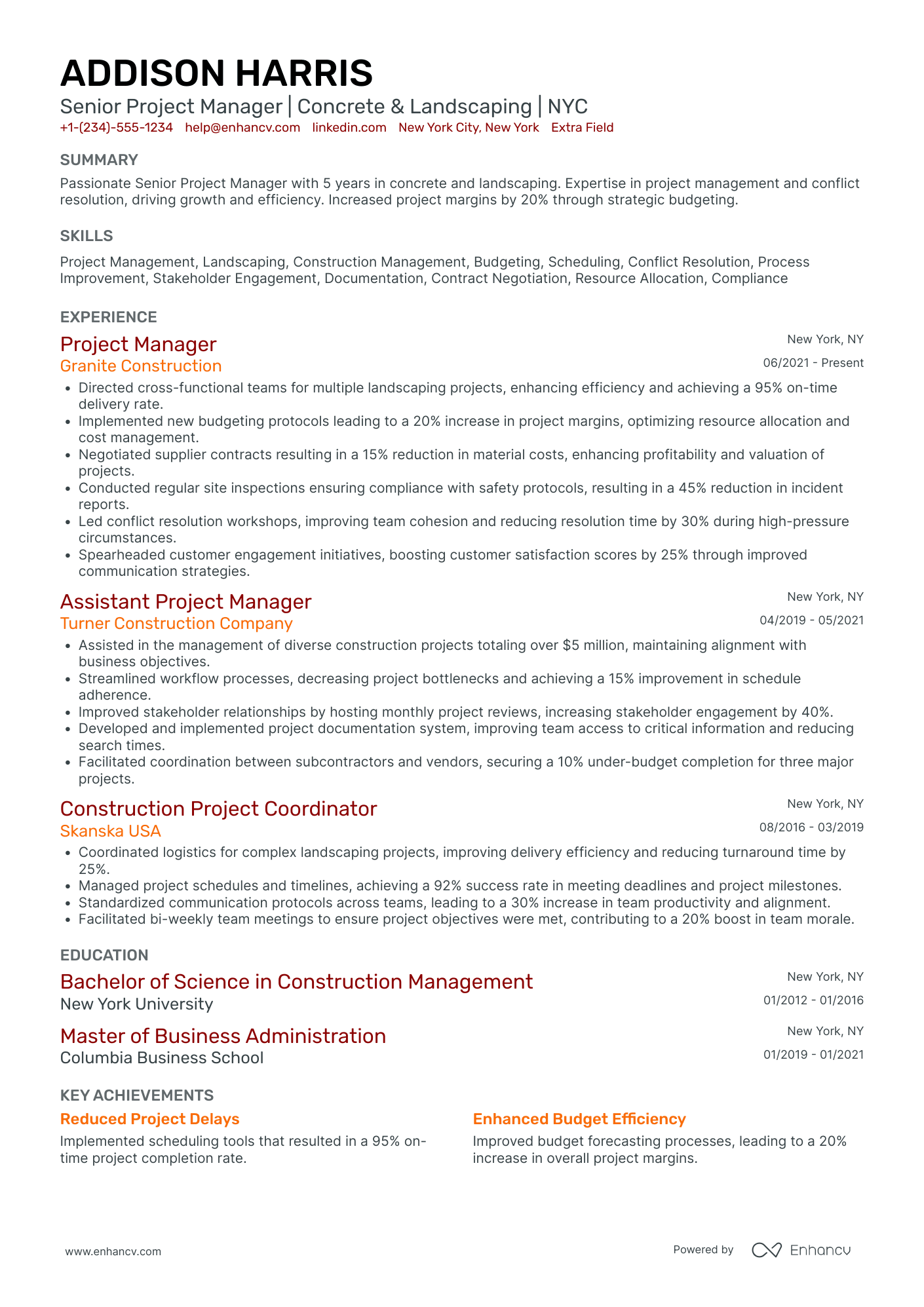 Landscaping Project Manager Resume Example