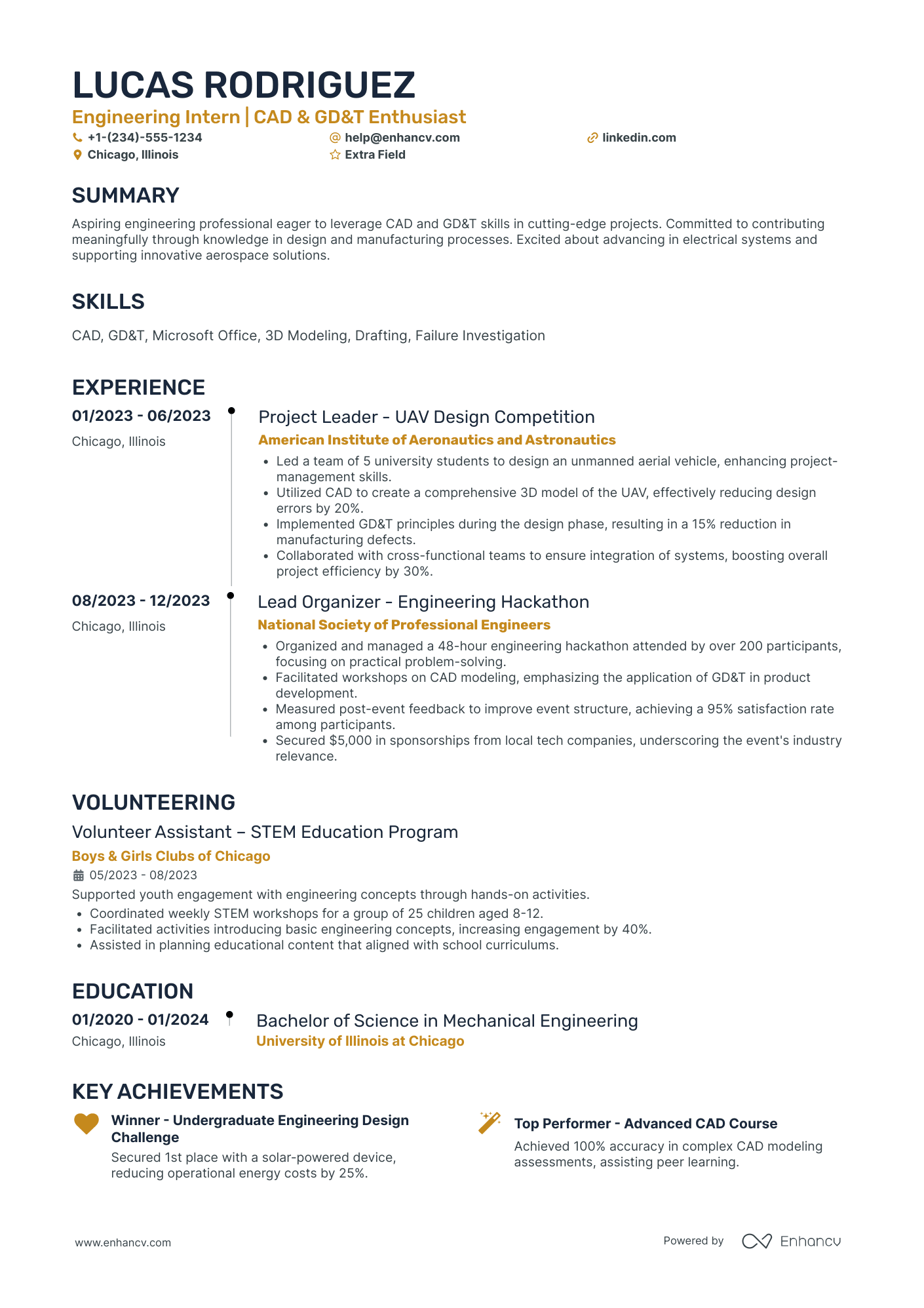 Civil Engineering Intern Resume Example