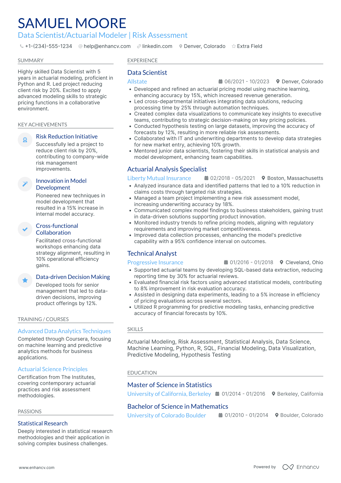 Actuarial Modeler Resume Example