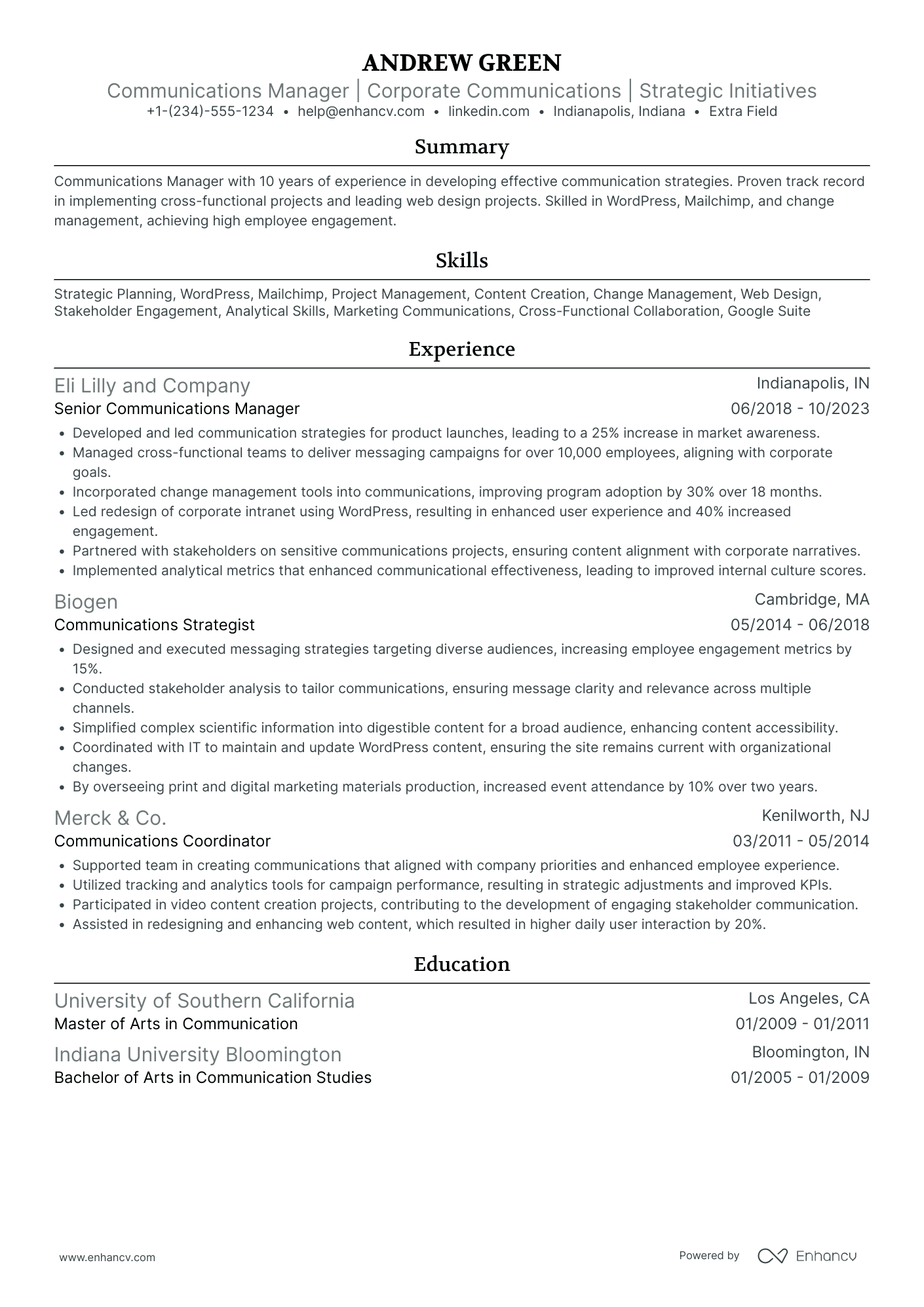 Corporate Communication Manager Resume Example