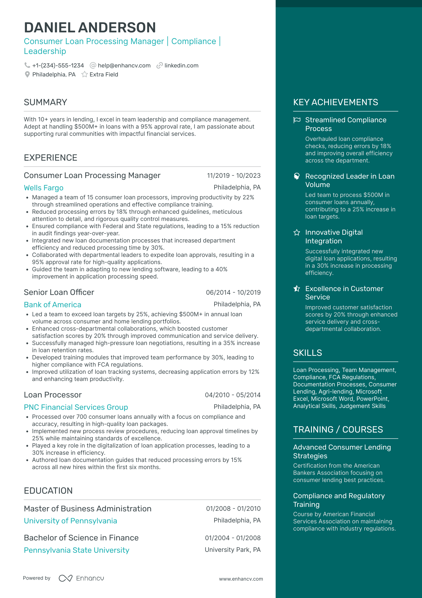 Loan Processing Manager Resume Example