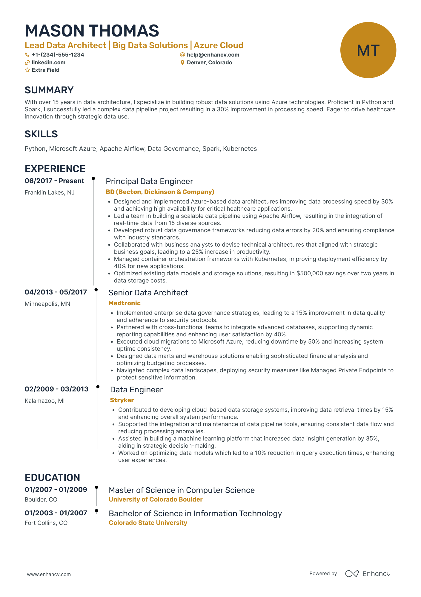 Lead Data Architect Resume Example