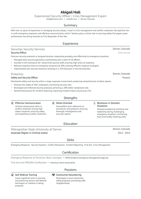 Campus Police Officer Resume Example