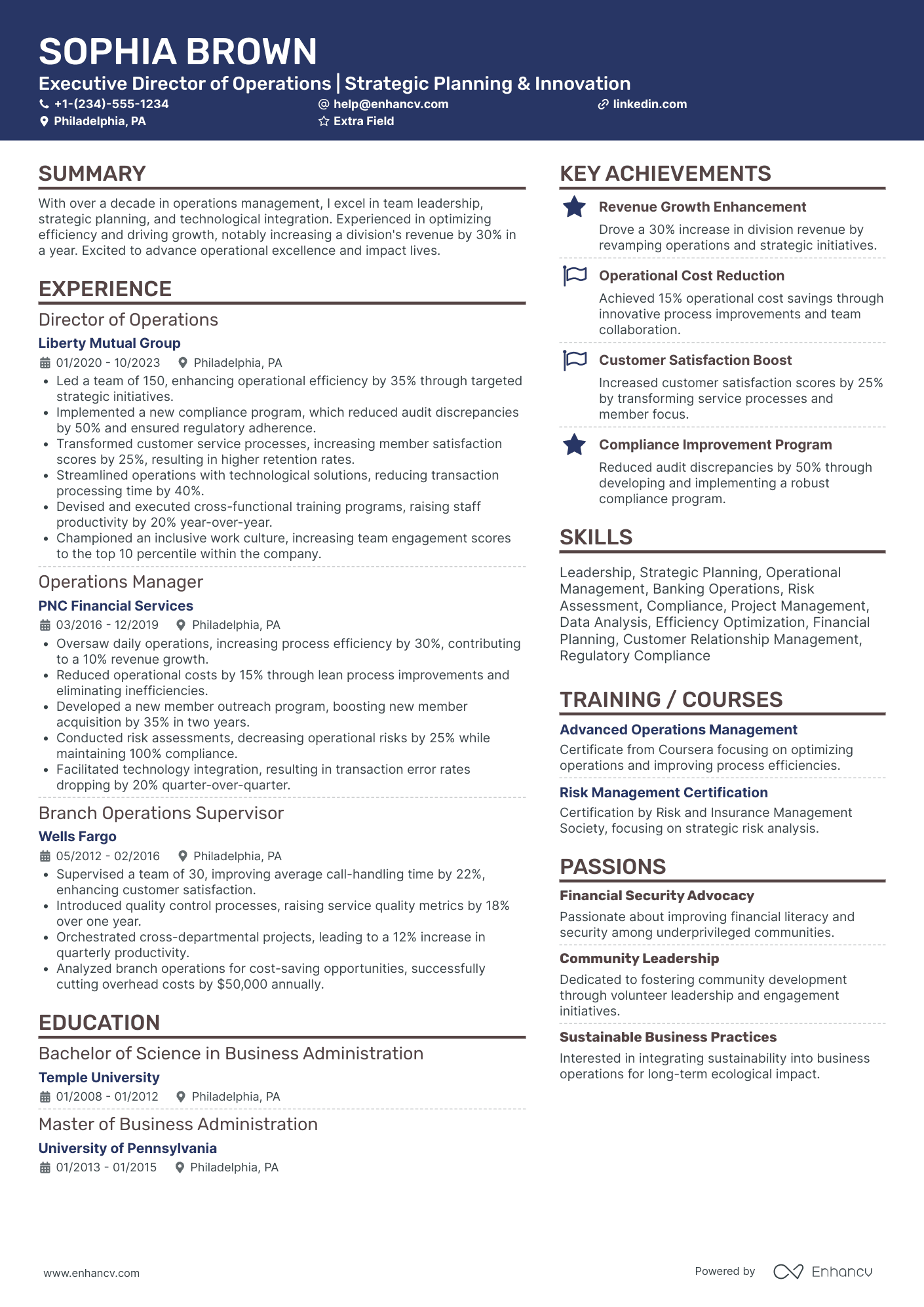 Executive Director of Operations Resume Example