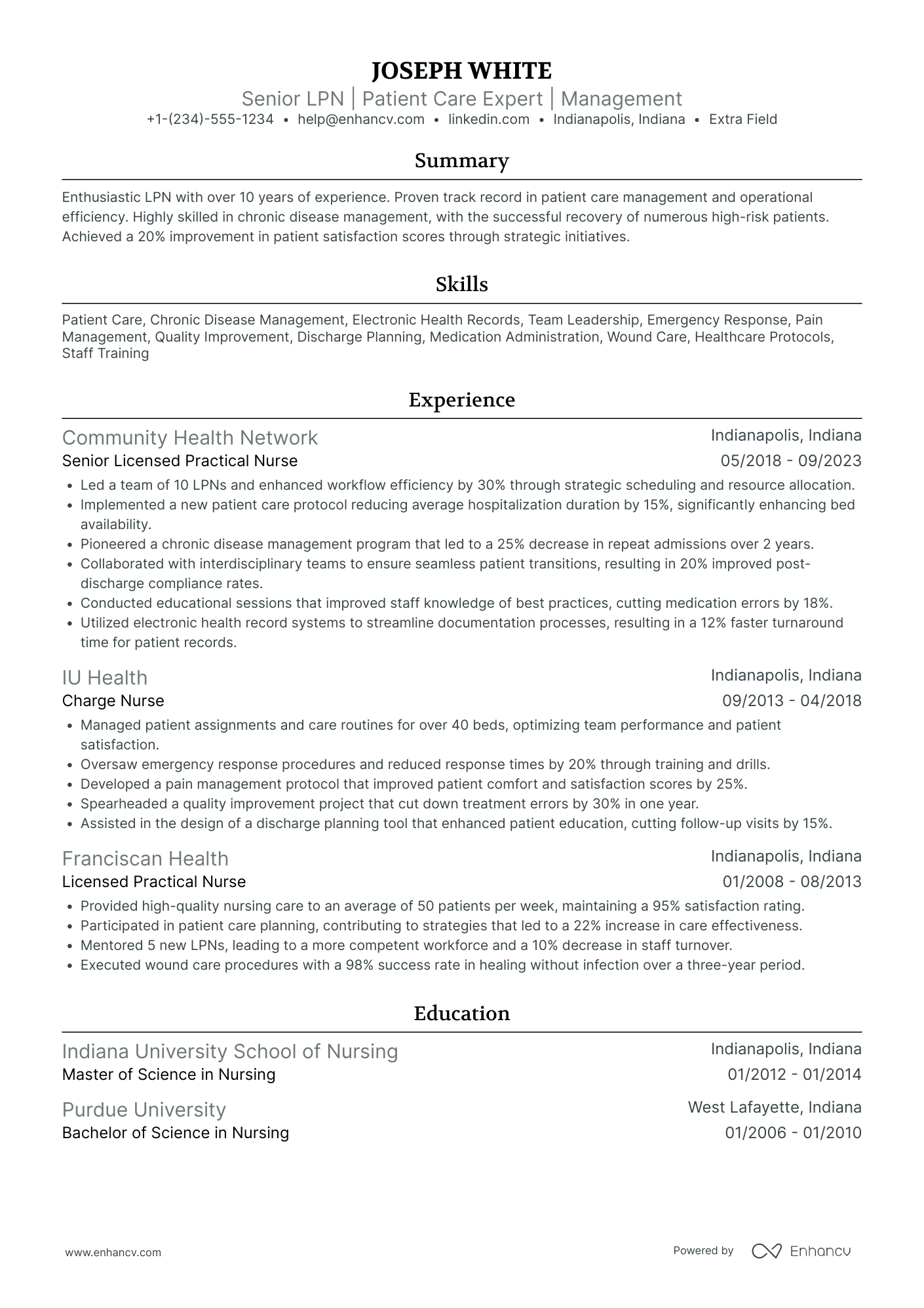 Senior LPN Resume Example