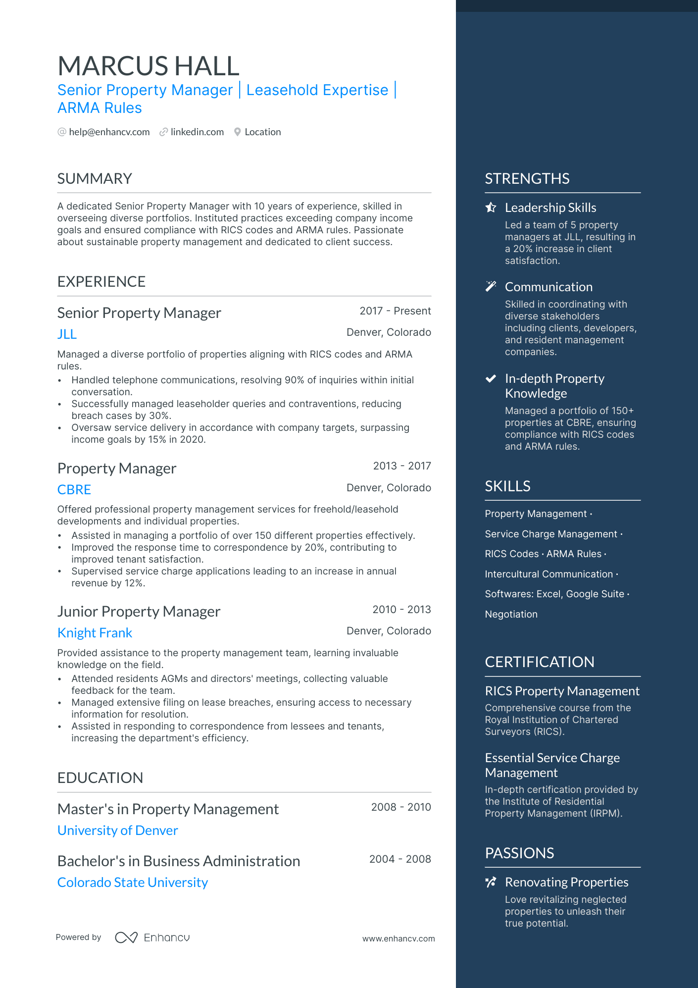 Senior Property Manager Resume Example