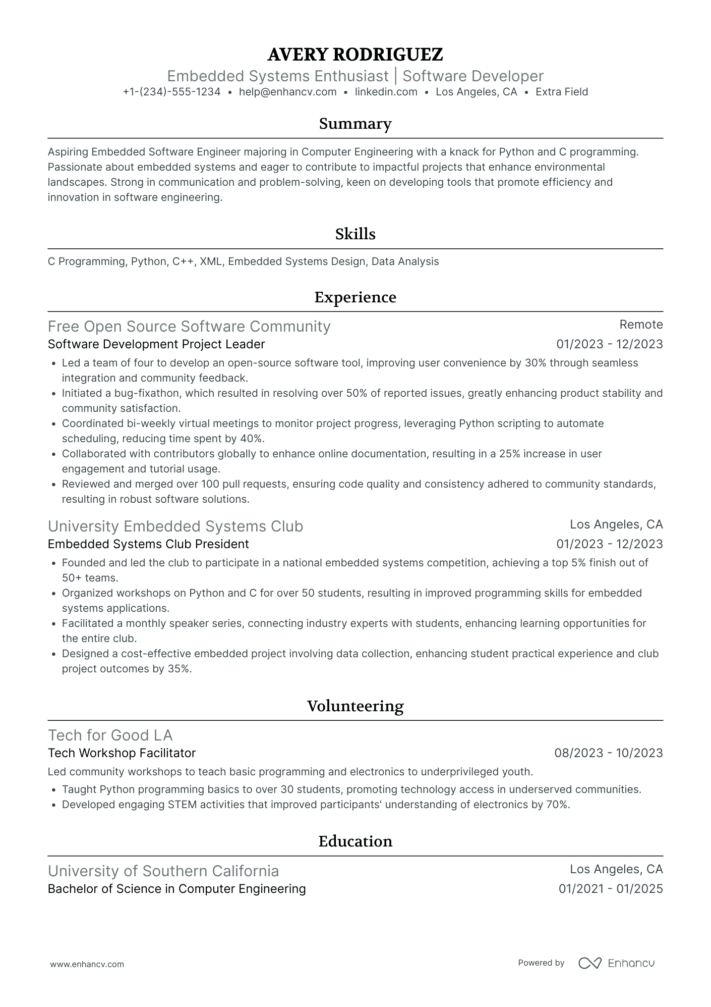 Software Engineering Intern Resume Example