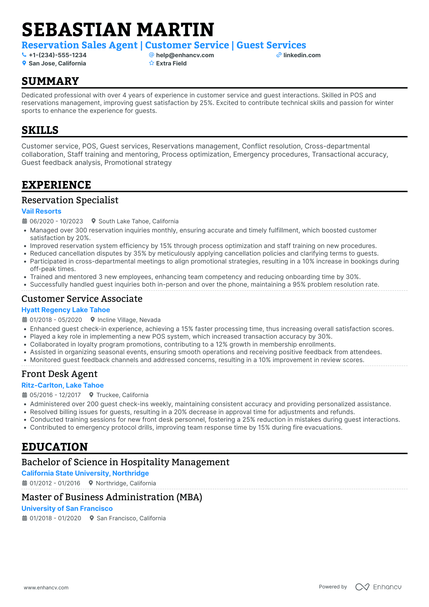 Reservation Sales Agent Supervisor Resume Example