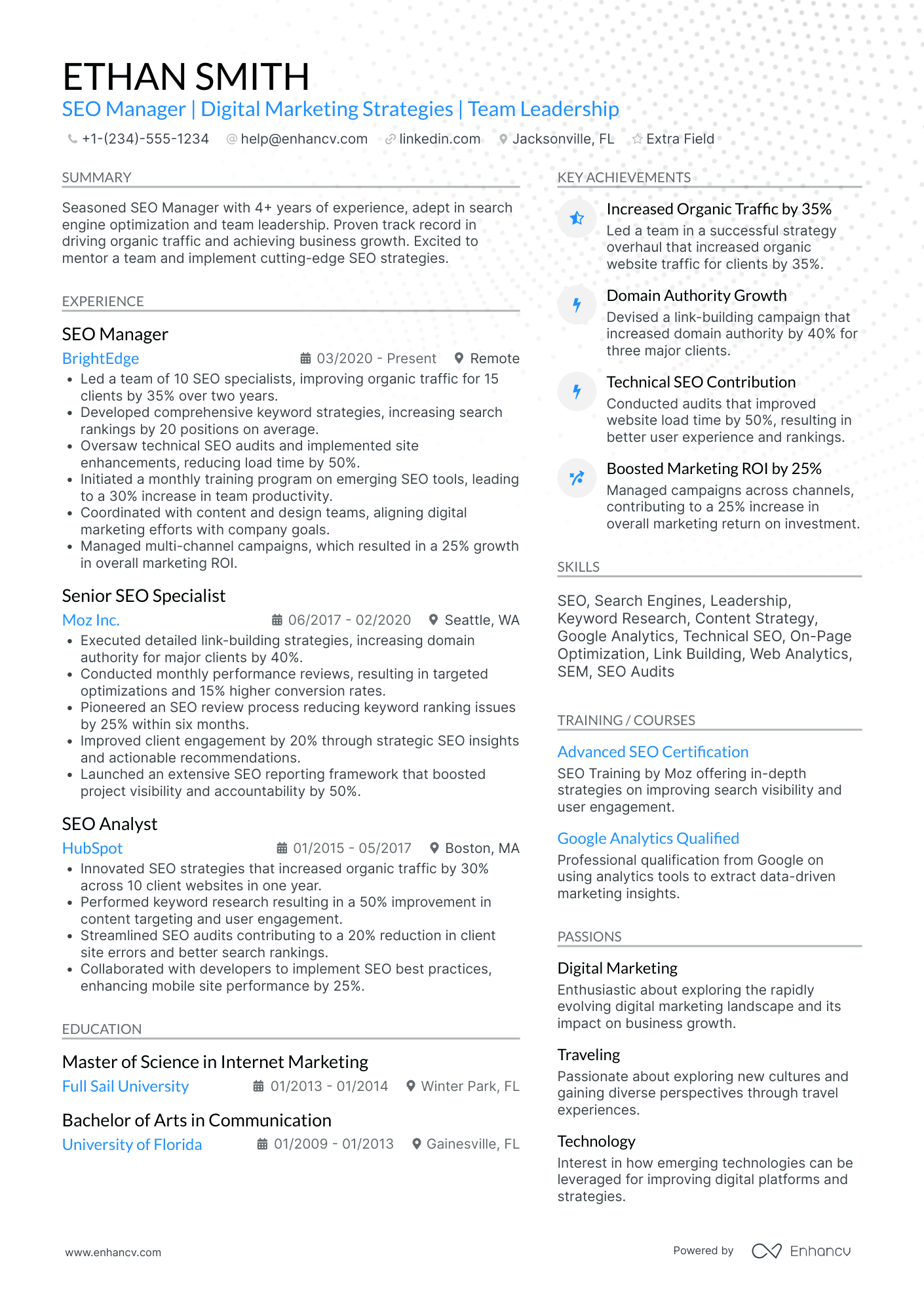 SEO Strategy Manager Resume Example