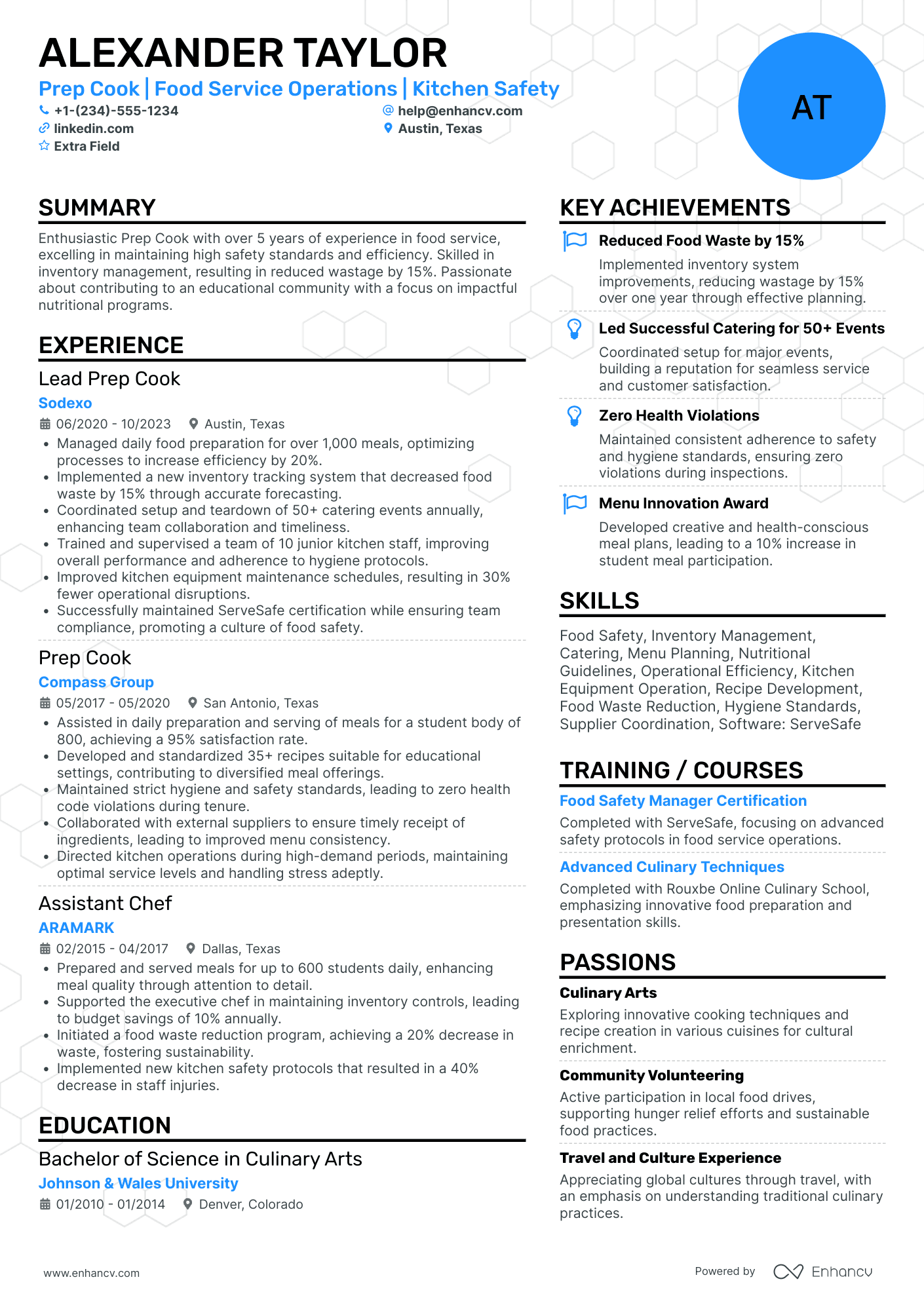 Full Time Prep Cook Resume Example