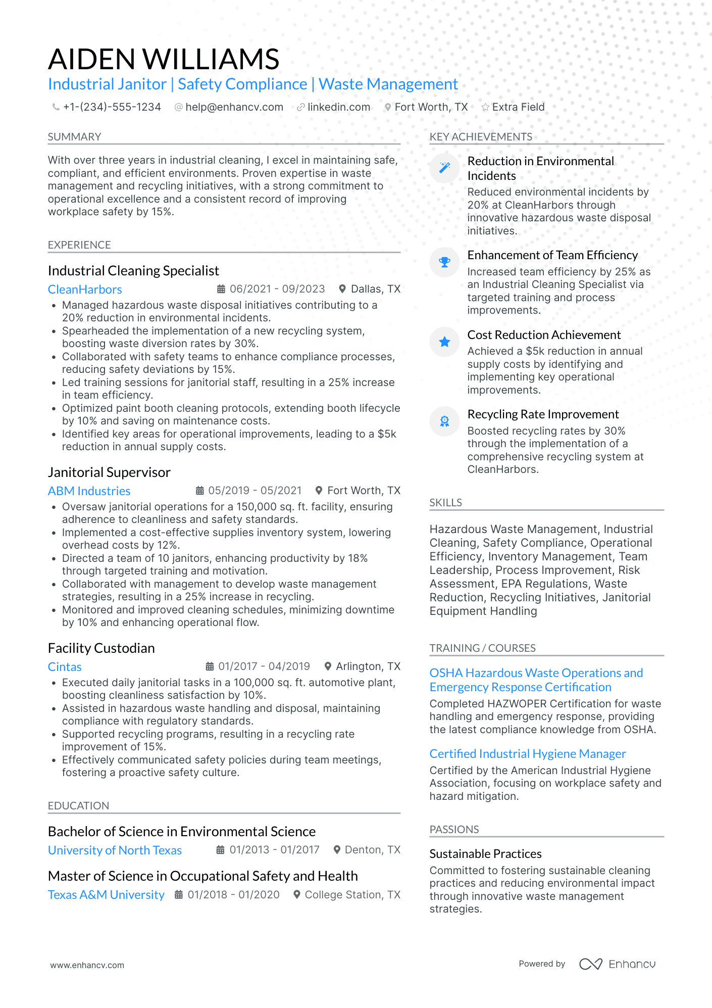 Industrial Janitor Resume Example