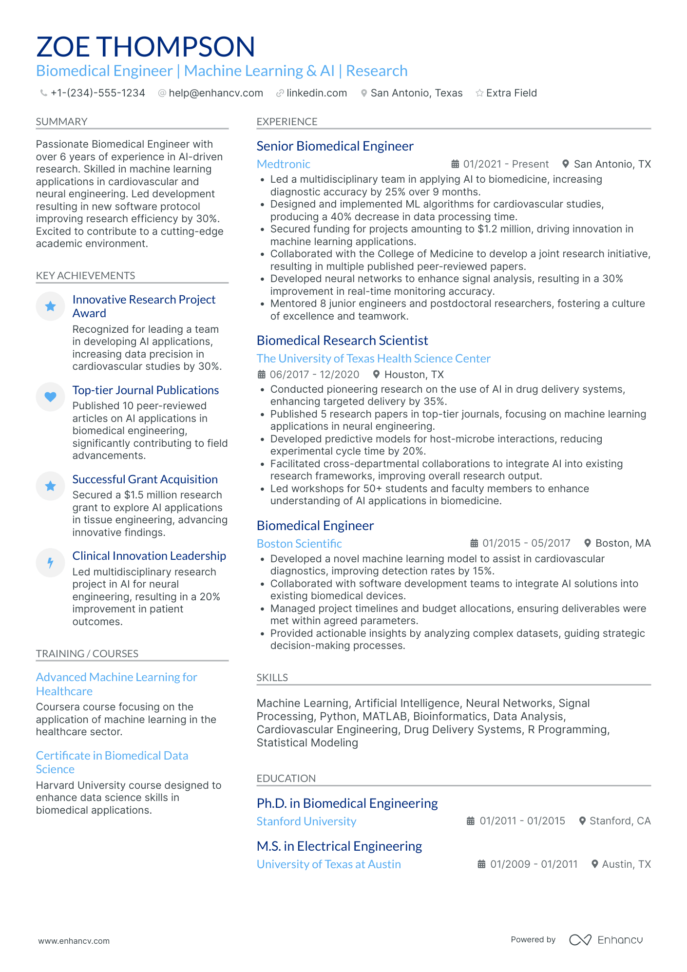 Biomedical Engineering Educator Resume Example