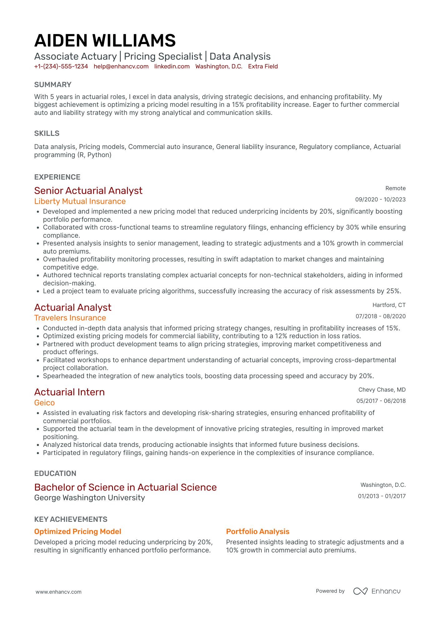 Junior Actuary Resume Example