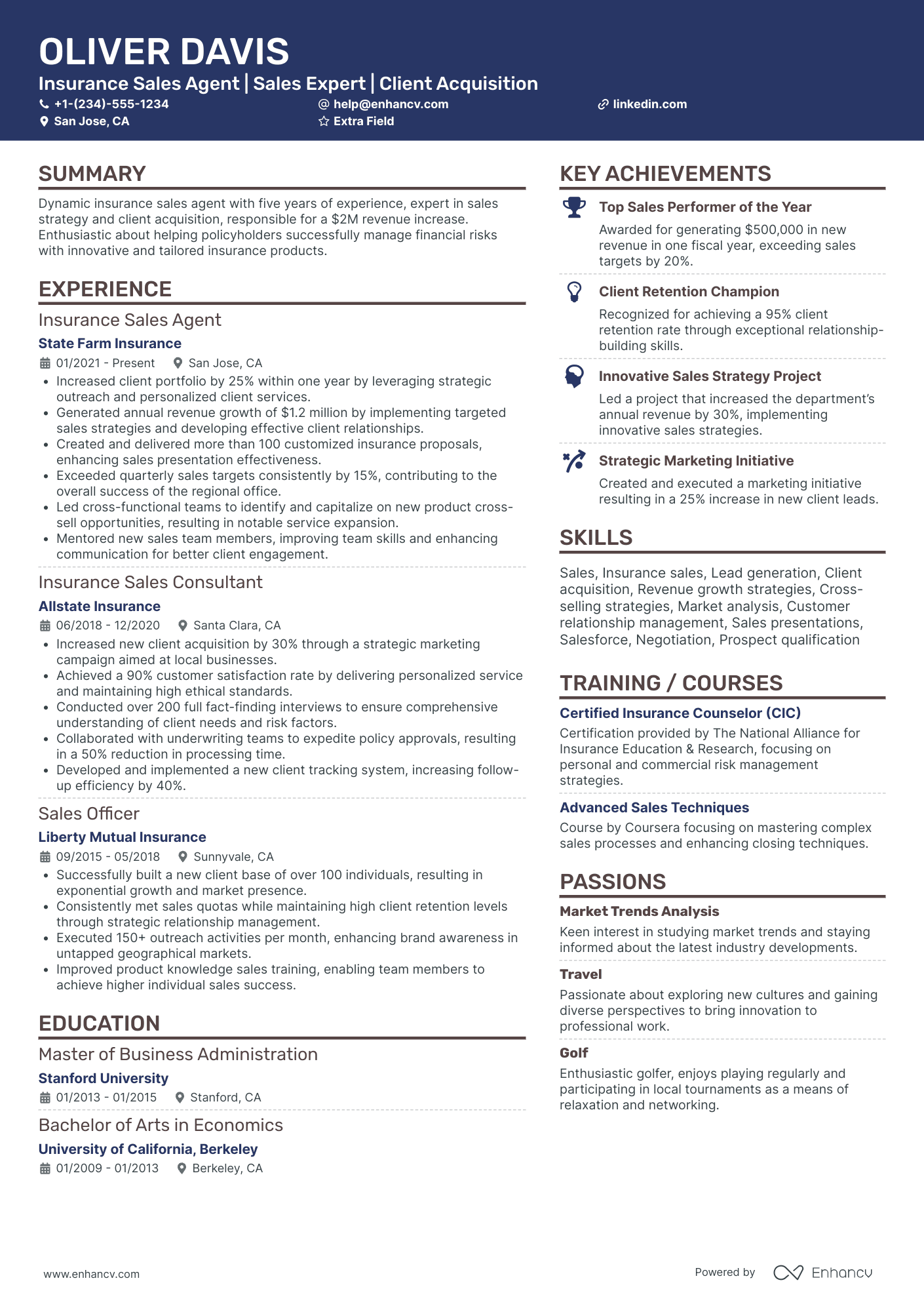 Farm Insurance Sales Agent Resume Example