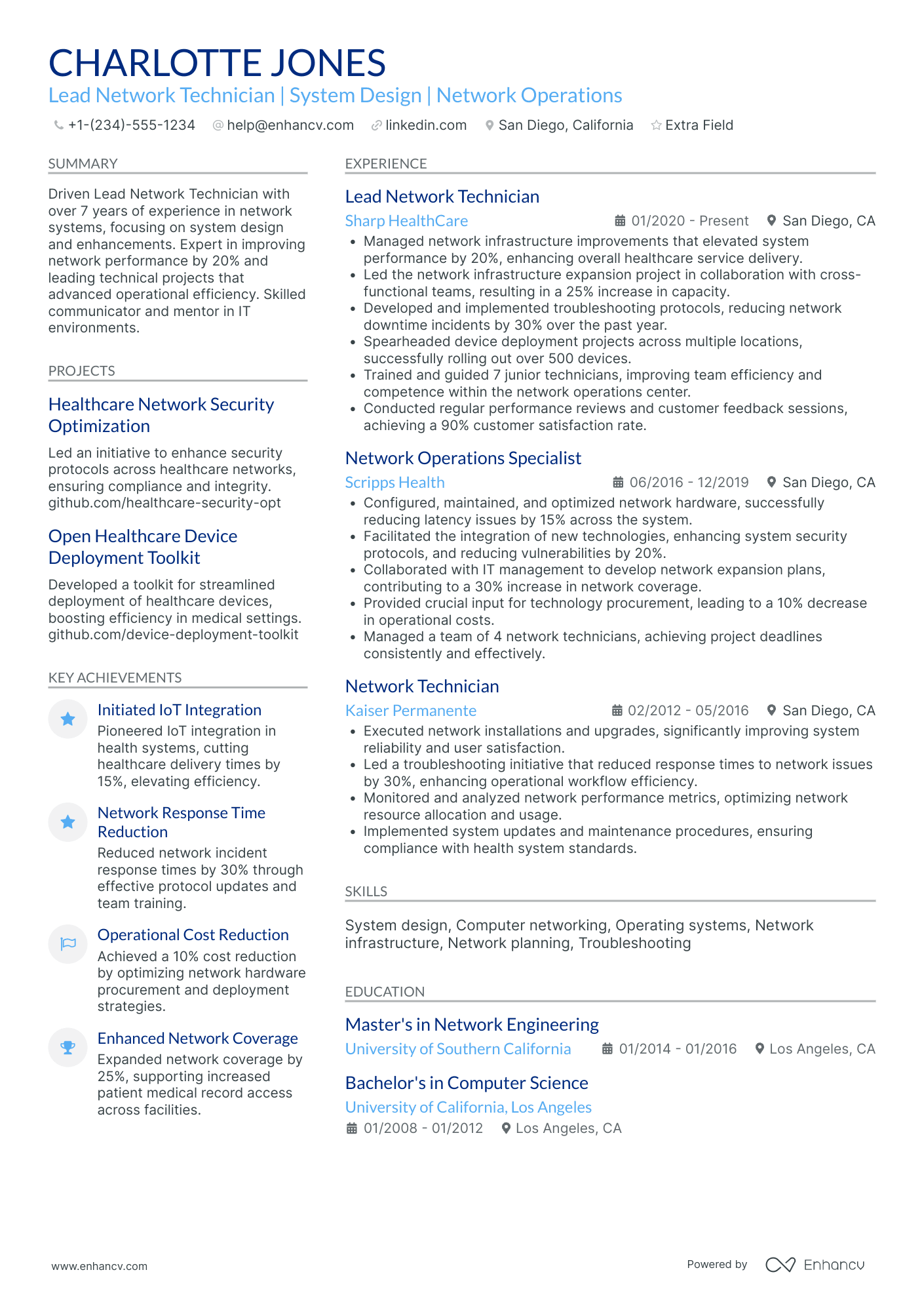 Lead Network Engineer Resume Example