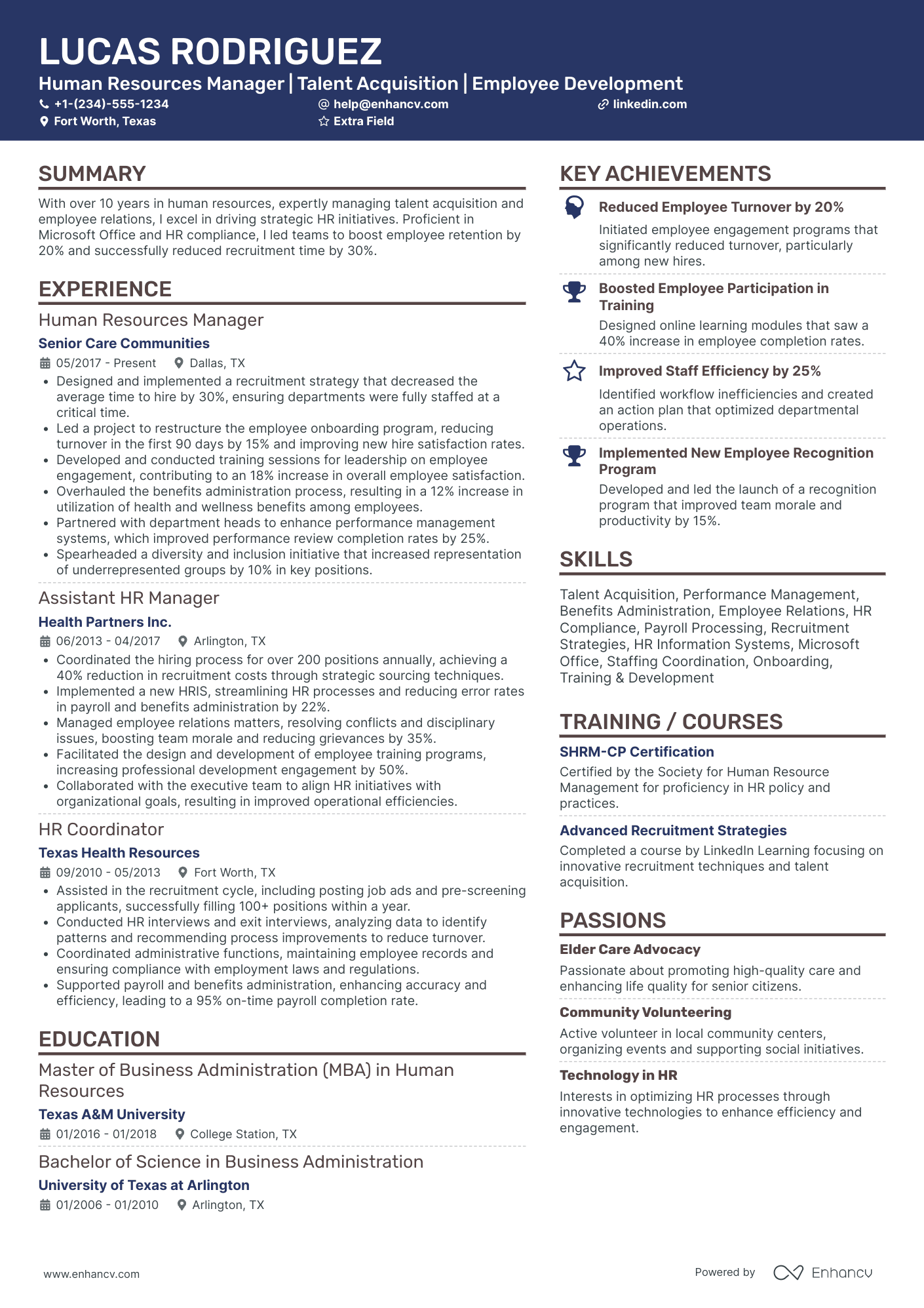 Non Profit Human Resources Manager Resume Example