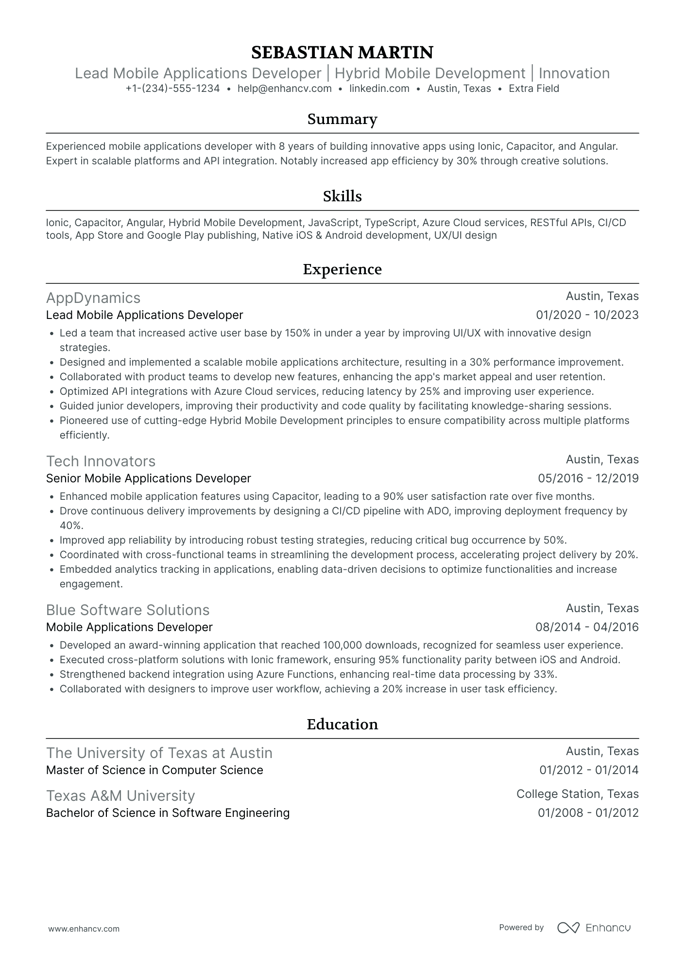 Entry Level Mobile App Developer Resume Example