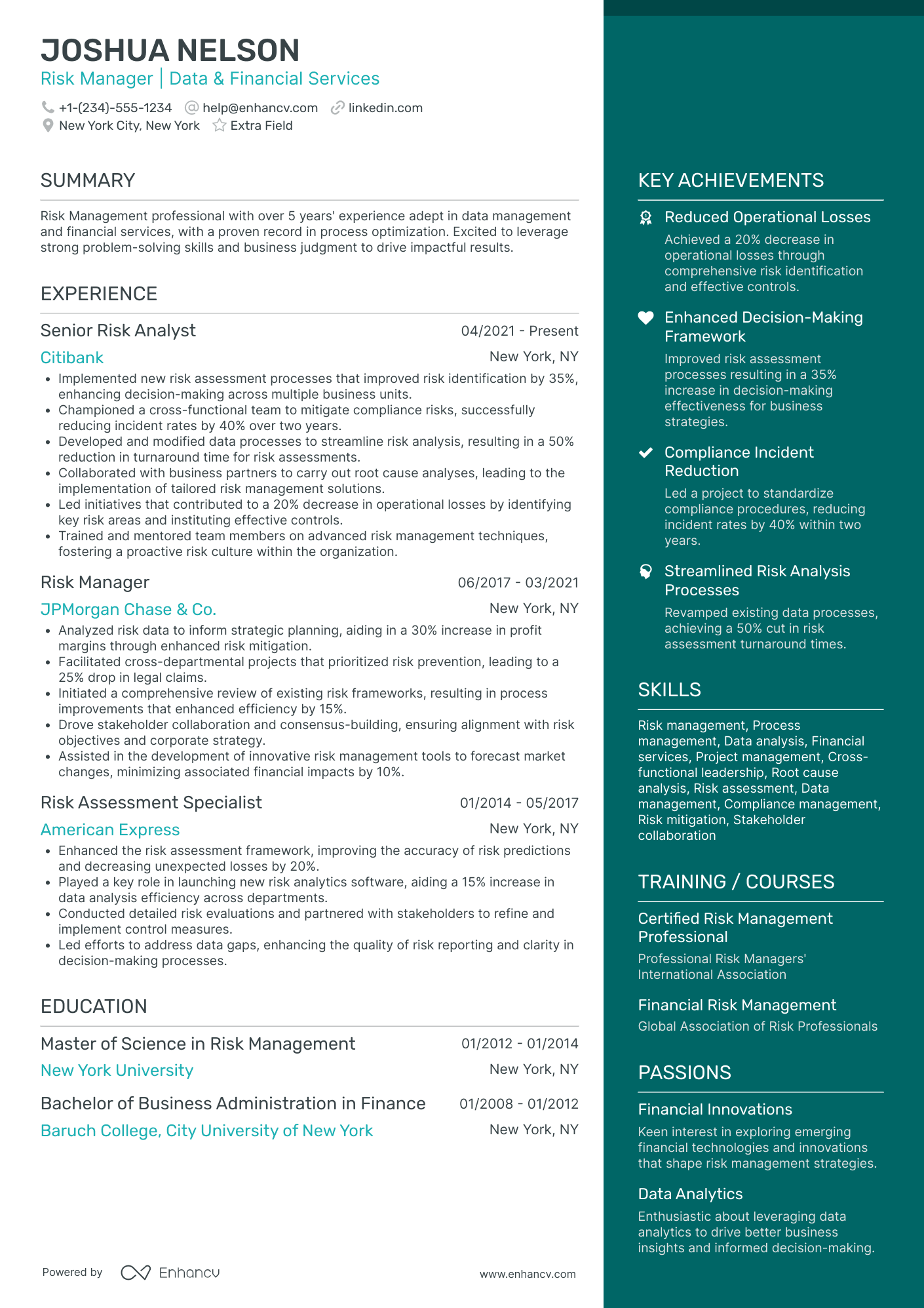 Bank Risk Manager Resume Example