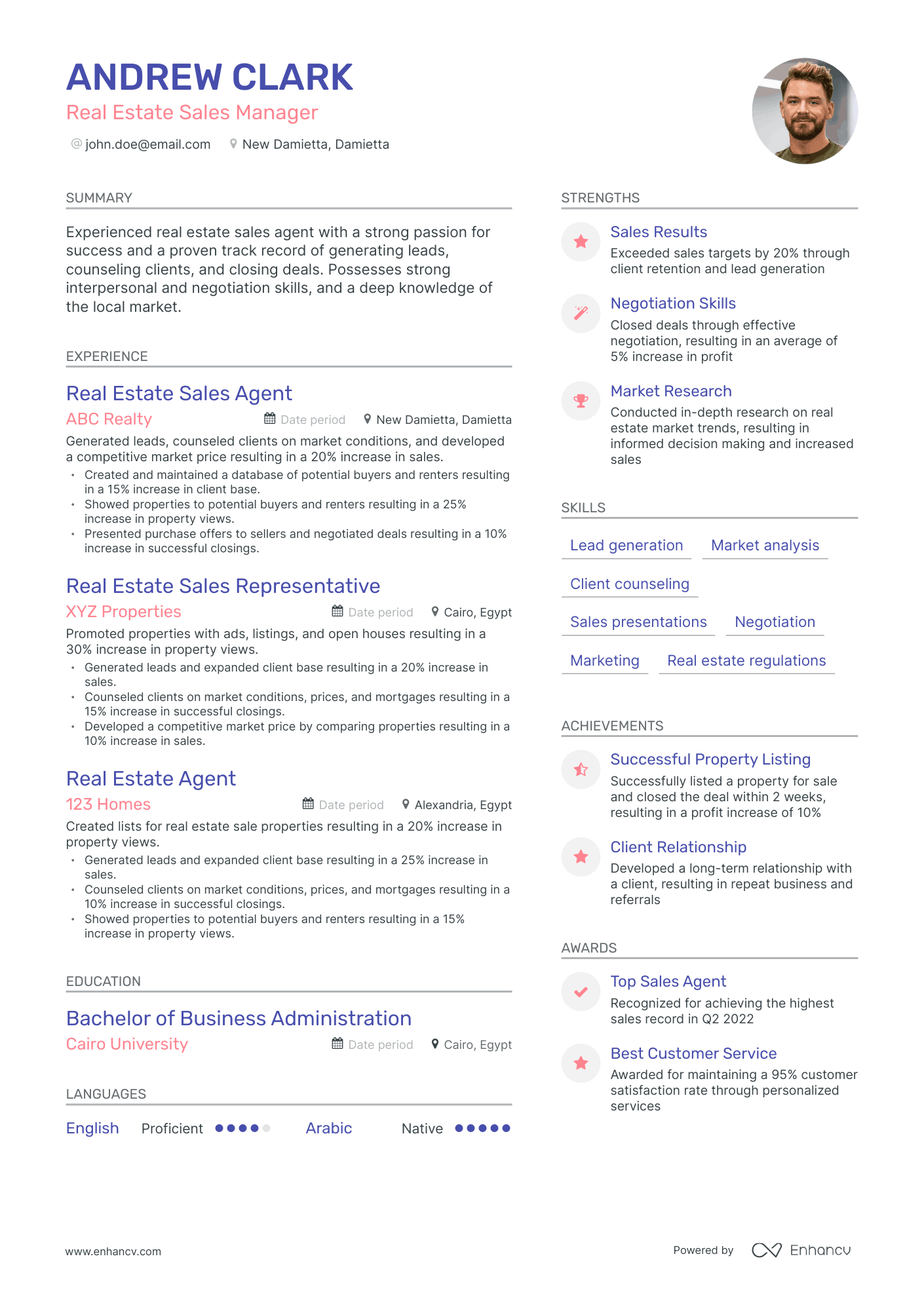 Real Estate Sales Manager Resume Example